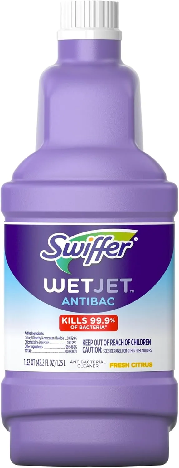 Swiffer WetJet Antibacterial Solution Refill for Floor Mopping and Cleaning, All Purpose Multi Surface Floor Cleaning Solution, Fresh Citrus Scent, 1.25 Liters 42.2 Fl Oz (Pack of 1)