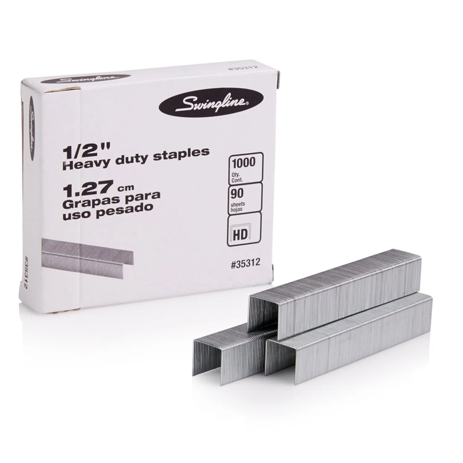 Swingline Staples, Heavy Duty, 1/2 in Length, 90 Sheet Capacity, 100/Strip, 1000/Box (35312)