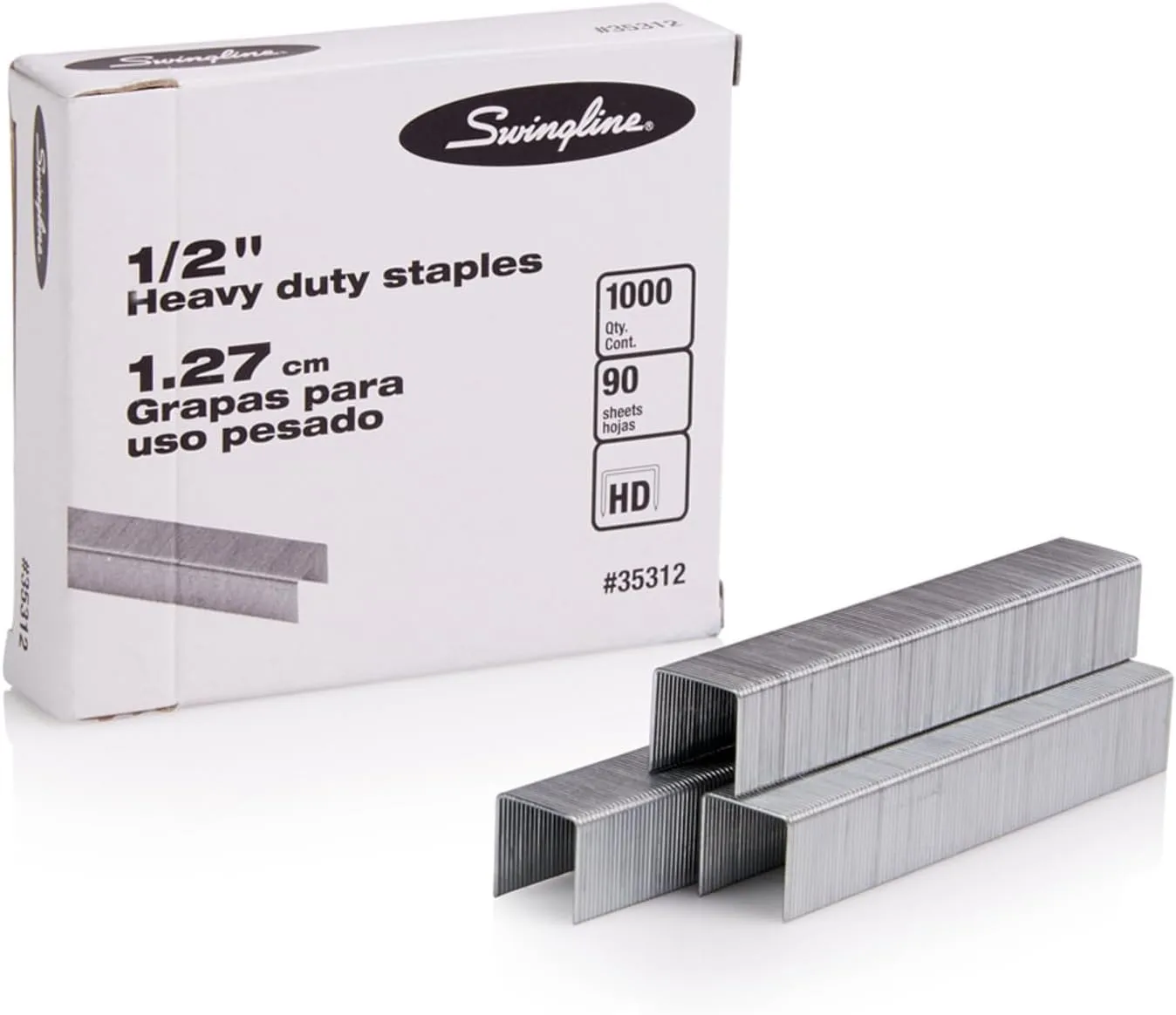 Swingline Staples, Heavy Duty, 1/2 in Length, 90 Sheet Capacity, 100/Strip, 1000/Box (35312)