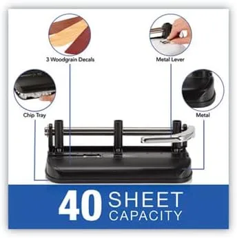 Swingline Heavy Duty Adjustable 2-7 Hole Punch, 40-Sheet Capacity, Chrome/Black/Woodgrain