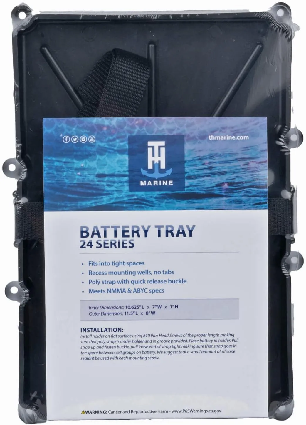 T-H Marine Narrow Battery Tray Holder with Poly Strap, Group 24 (10-5/8 x 7)