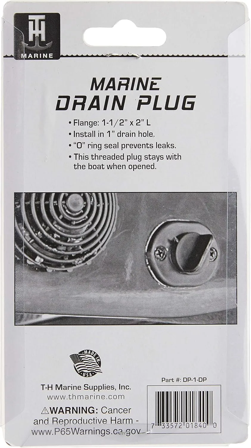 T-H Marine DP-1-DP Self-Retaining Screw-Type Boat Drain Plug, Polypropylene, Fits 1" Hole, Black