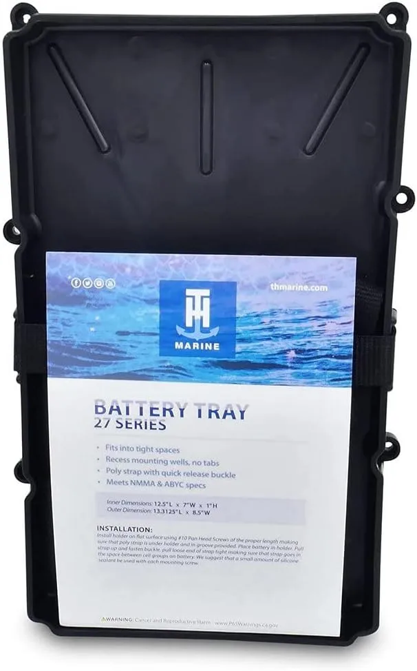 T-H Marine Narrow Battery Tray Holder with Poly Strap – Group 27, 12.5" x 7"