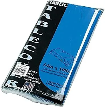 Tablemate 549BL Table Set Rectangular Table Cover, Heavyweight Plastic, 54 x 108, Blue, 6/Pack
