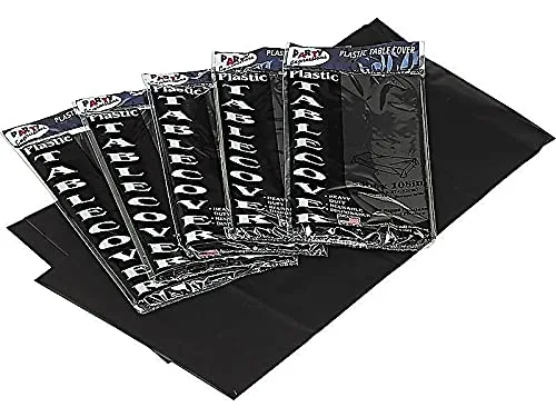 Tablemate Table Set Rectangular Table Covers, Heavyweight Plastic, 54" X 108", Black, 6/pack