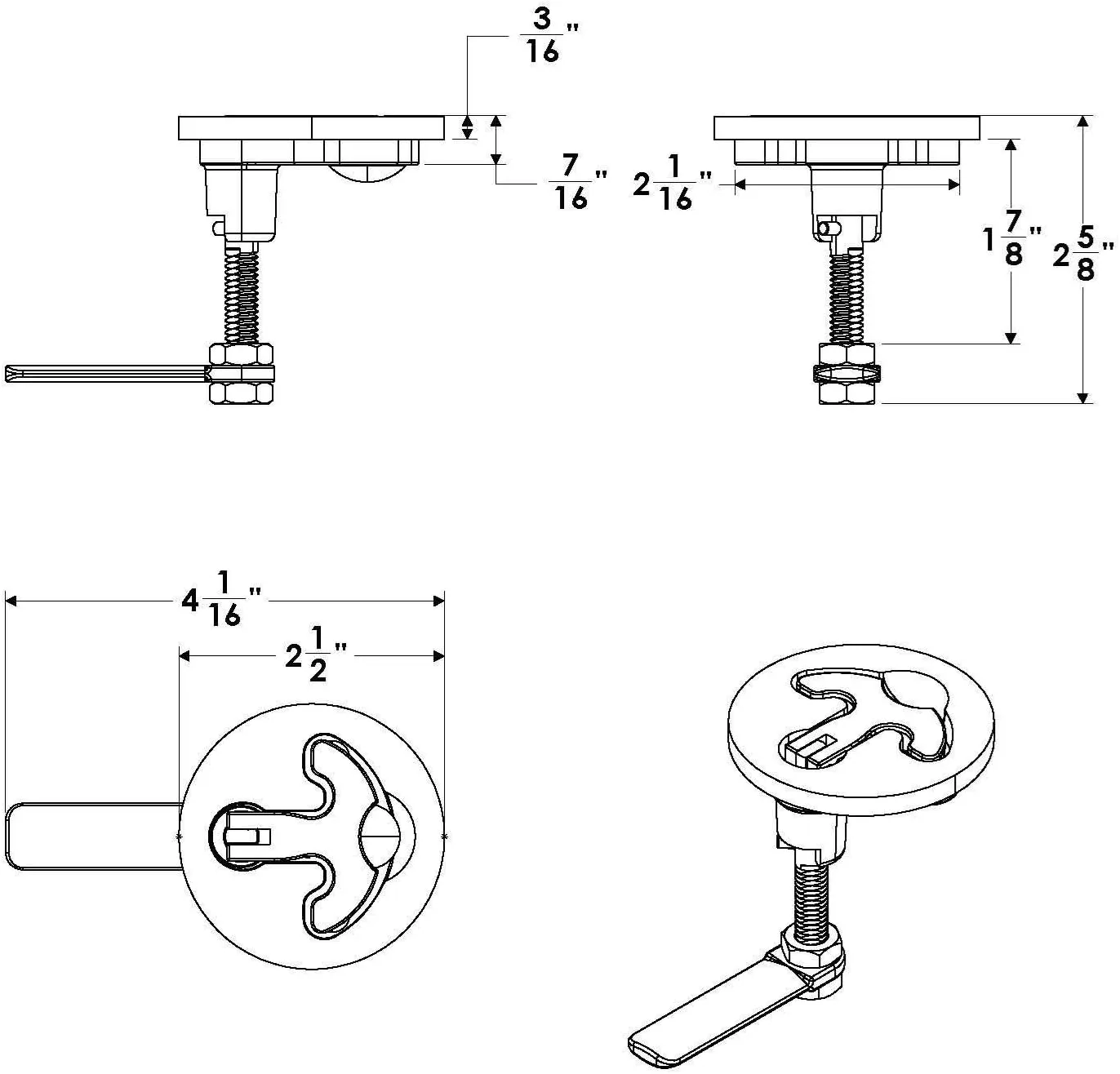 TACO Marine Round Latch-TITE, 2-1/2", Stainless Steel