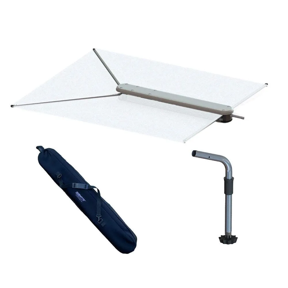 TACO Marine T10-3000-3 ShadeFin with White Fabric, Bag and Fixed Rod Holder Mount Kit - White