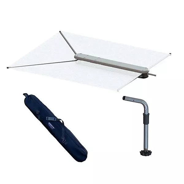 TACO Marine T10-3000-3 ShadeFin with White Fabric, Bag and Fixed Rod Holder Mount Kit - White