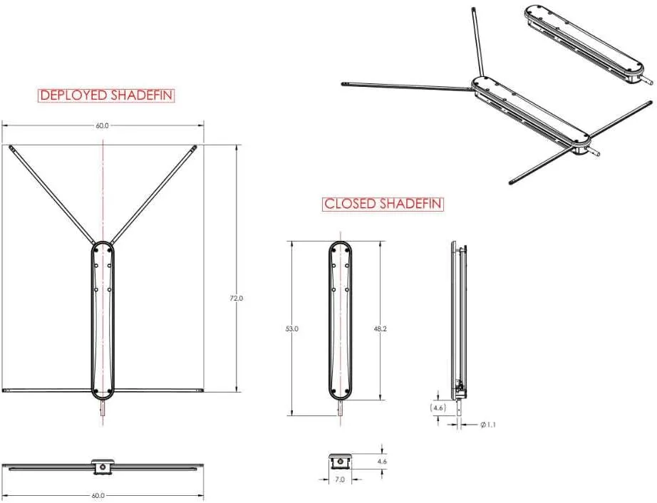 TACO Marine T10-3000-3 ShadeFin with White Fabric, Bag and Fixed Rod Holder Mount Kit - White