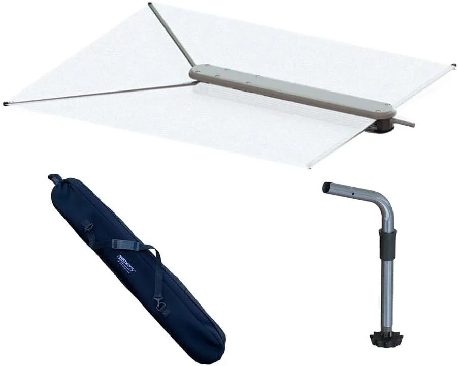 TACO Marine T10-3000-3 ShadeFin with White Fabric, Bag and Fixed Rod Holder Mount Kit - White