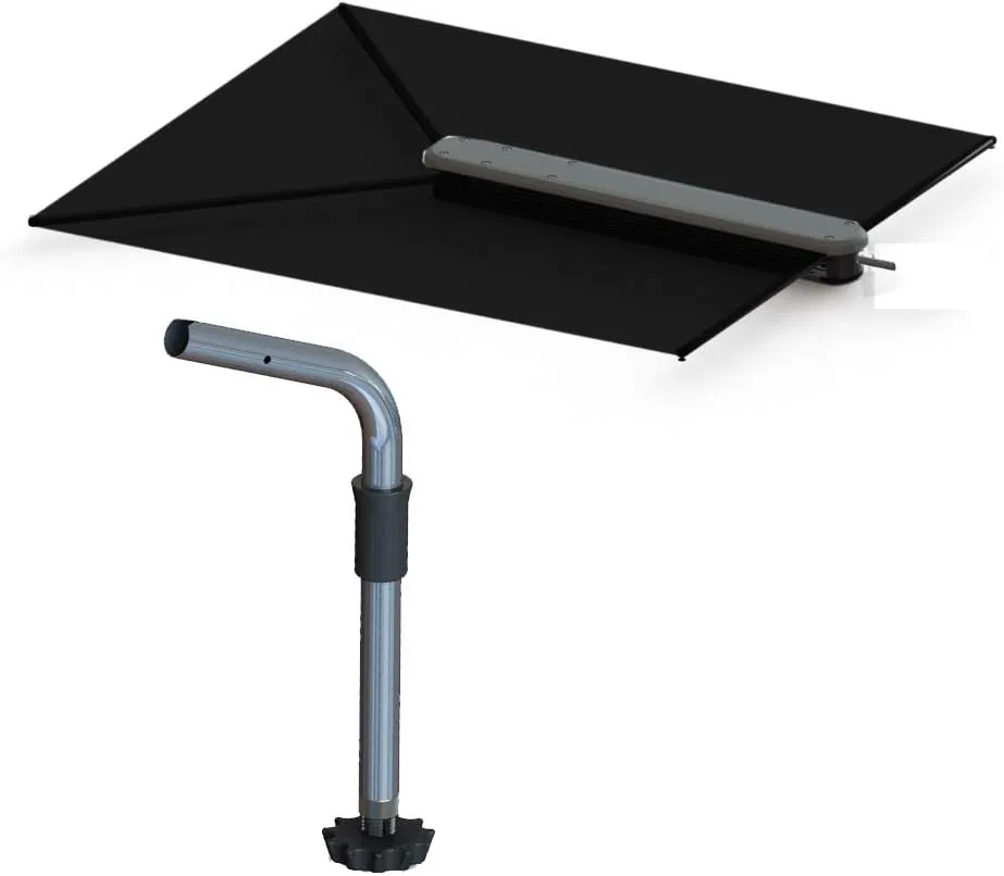 TACO Marine T10-3000-4 ShadeFin with White Fabric, Bag and Fixed Rod Holder Mount Kit - Black