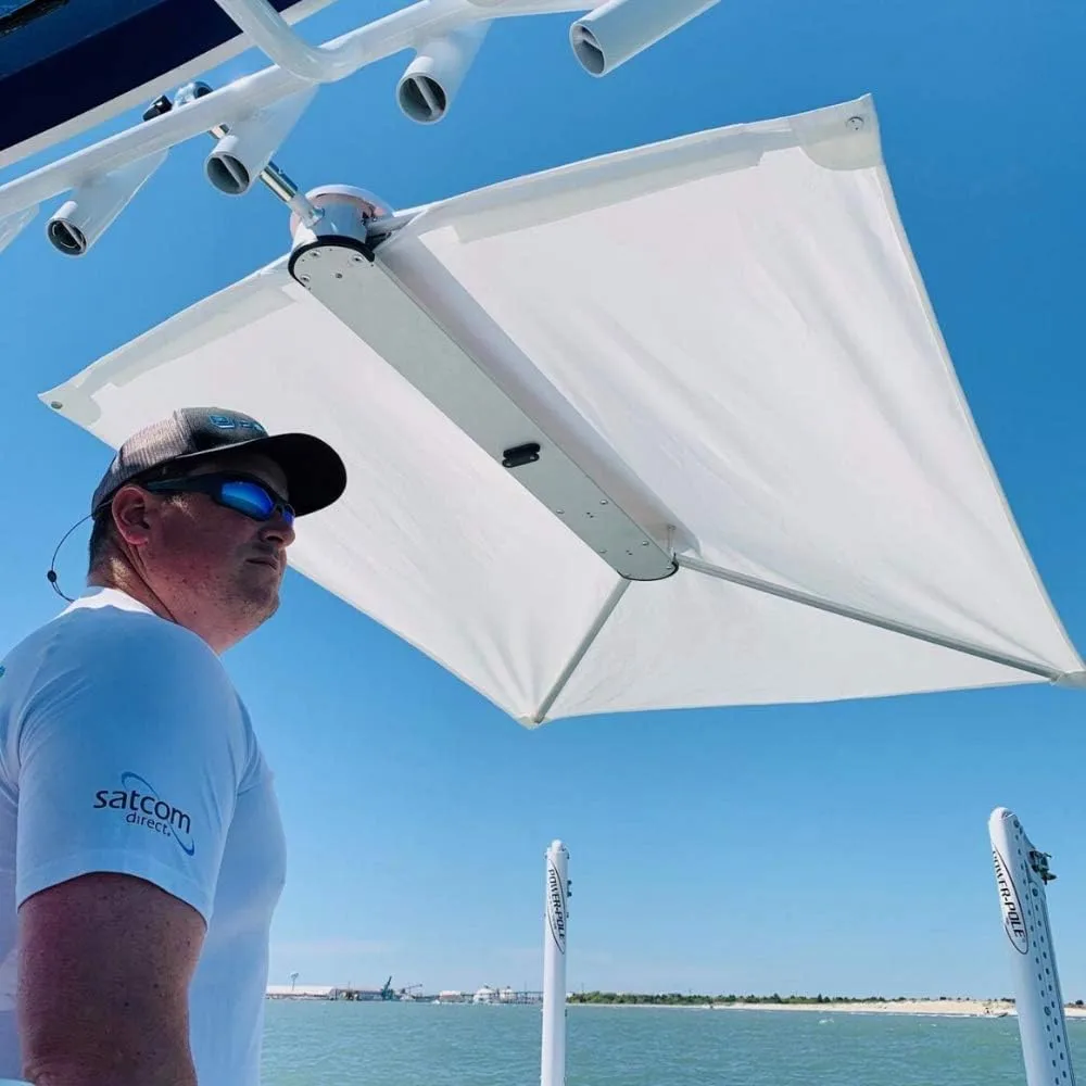 TACO Marine T10-3000-4 ShadeFin with White Fabric, Bag and Fixed Rod Holder Mount Kit - Black