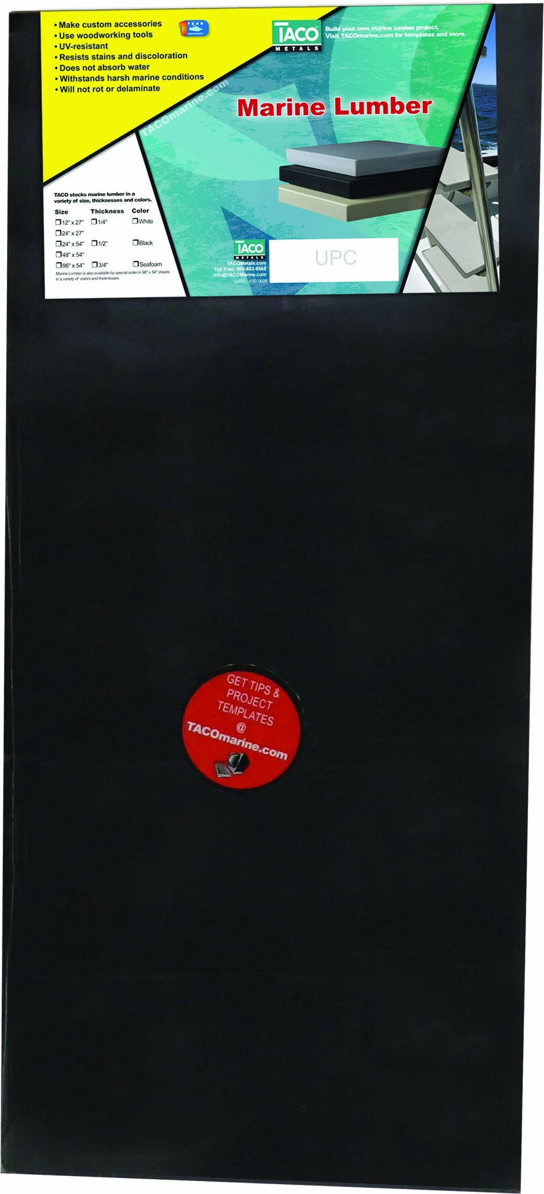 Taco Metals Marine Lumber Sheet, 24 x 54 x 1/2-Inch, Black