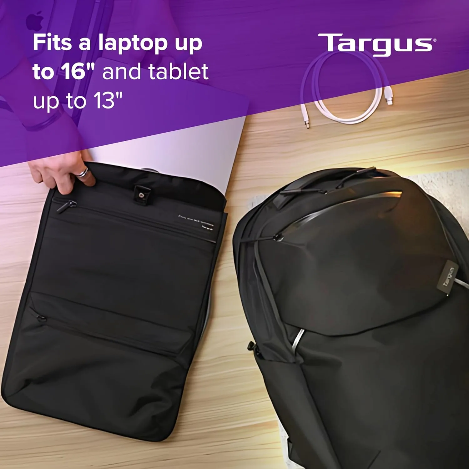 Targus 15-16” Work+ EcoSmart Backpack – Detachable Tech Organizer, Lockable Zippers, Recycled Materials, 23L Capacity, Water Bottle Pocket, Anti-Theft Design - TBB657GL