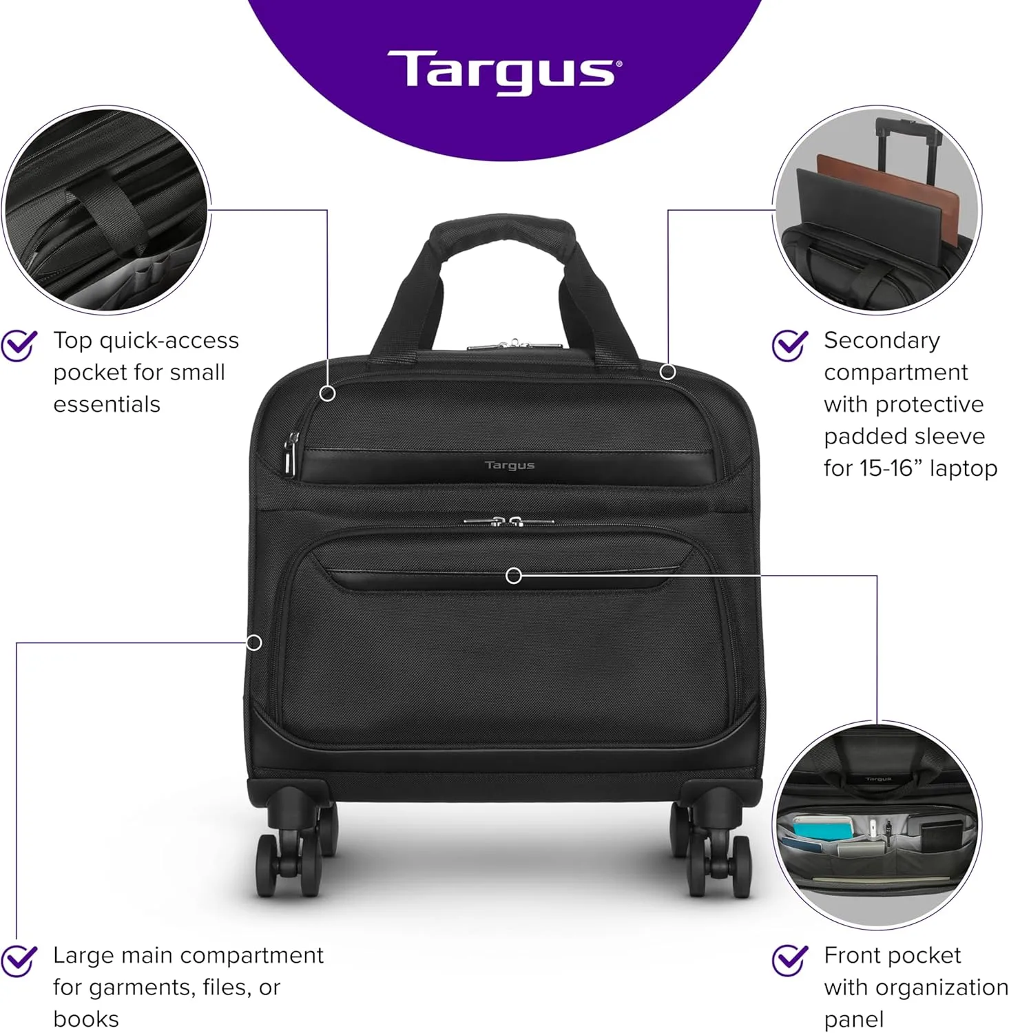 TARGUS Rolling Laptop Bag with Telescoping Handle and Wheels