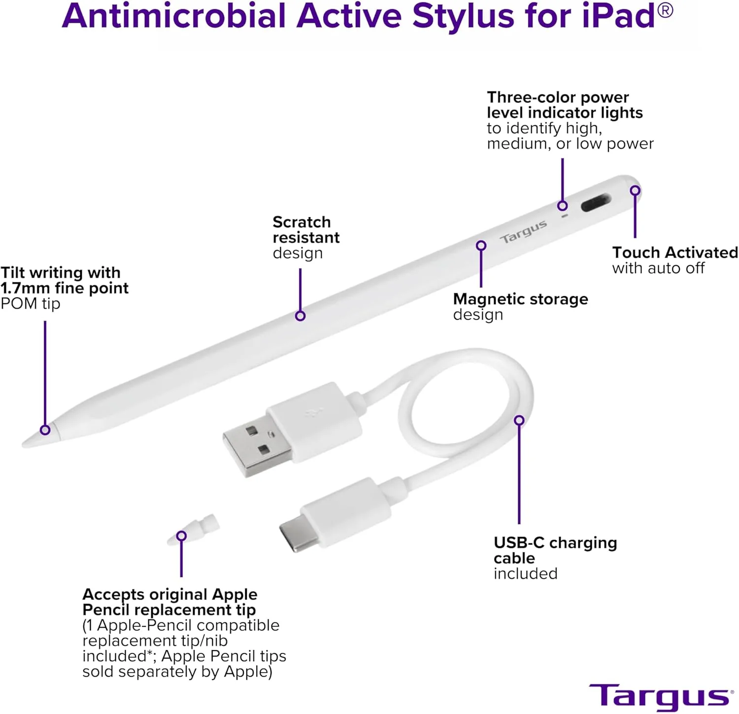 Targus Active Stylus for iPad, White (AMM174AMGL)