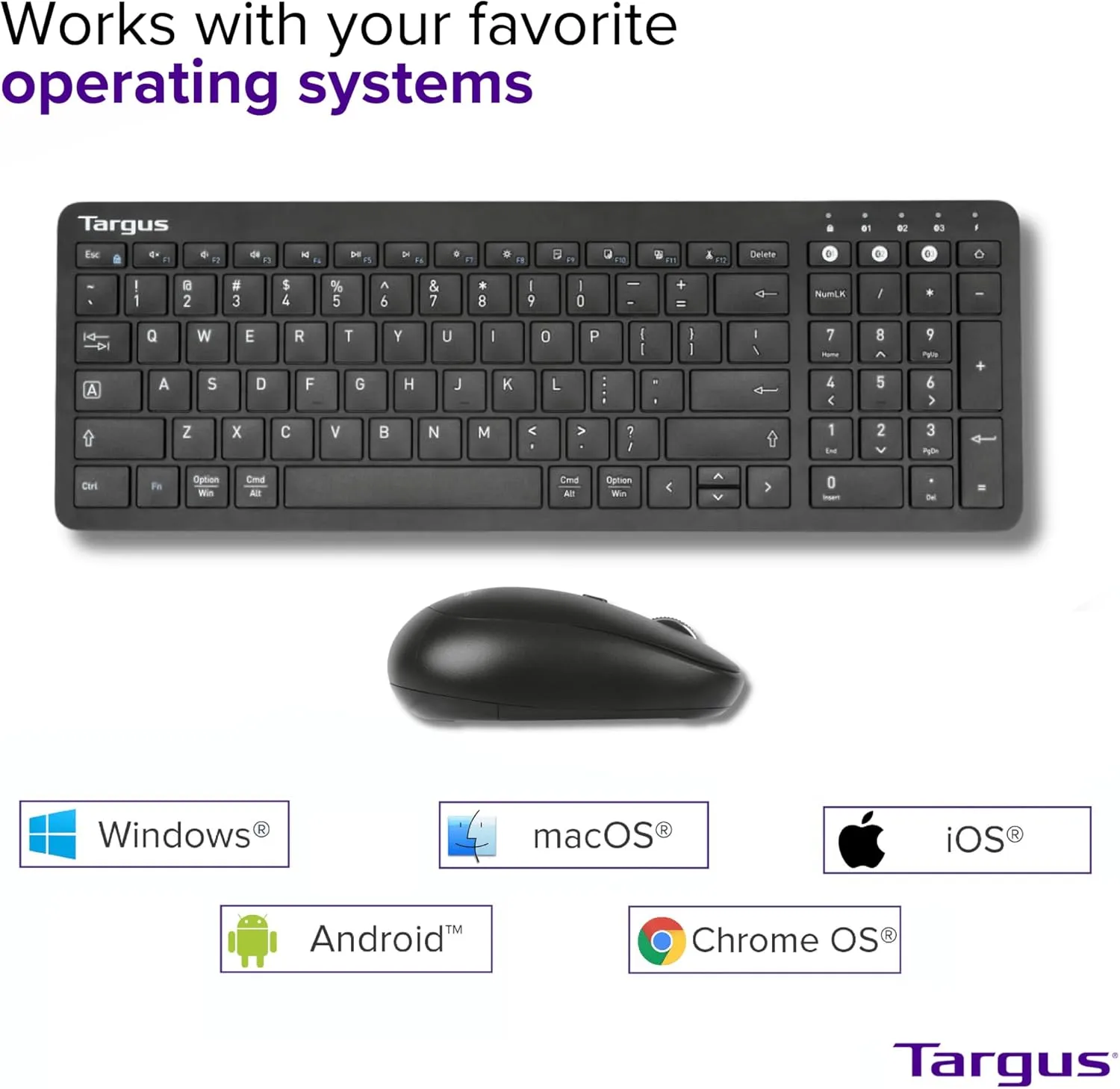 Targus Midsize Multi-Device Bluetooth Keyboard and Mouse Bundle - Compatible with Chrome OS, Windows, macOS, iOS, and Android (AKM619AMUS)