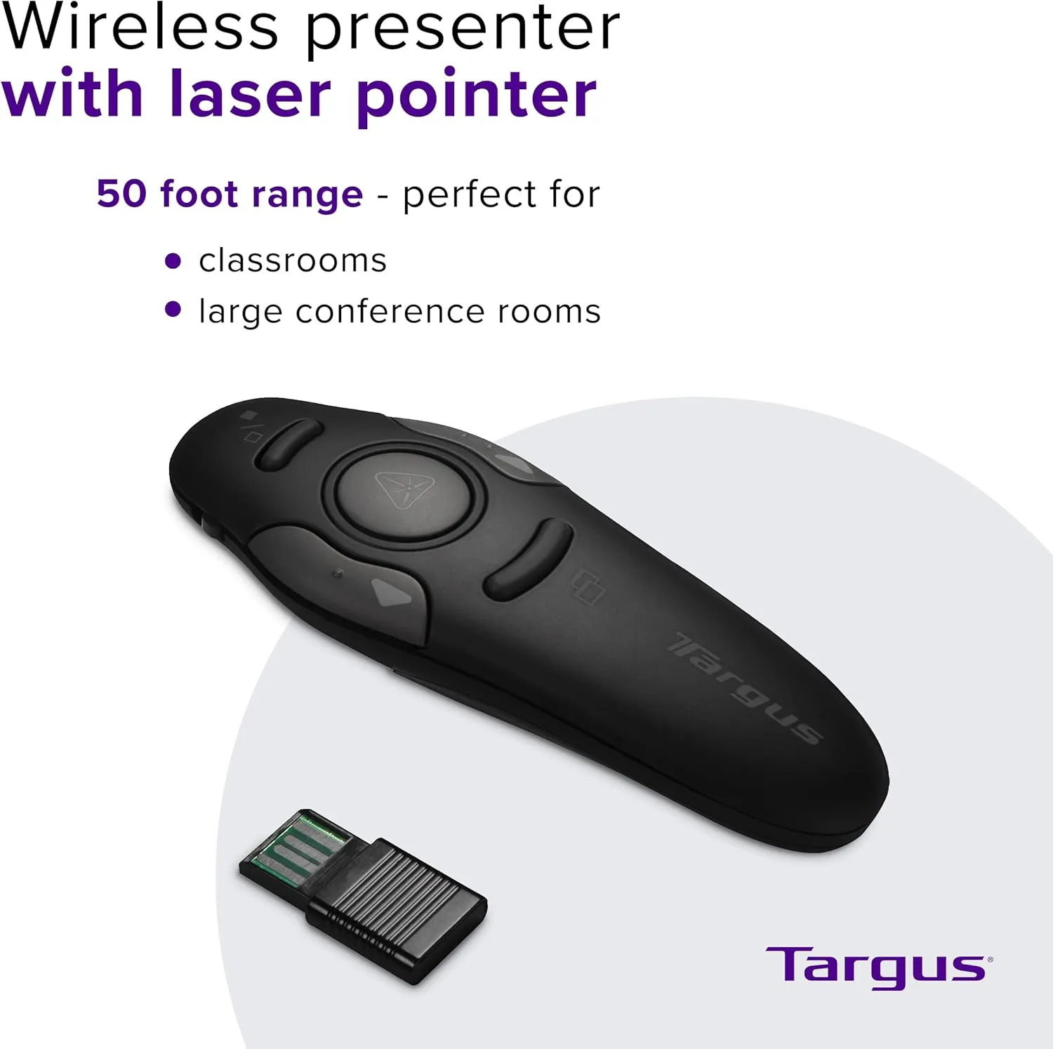 Targus Bluetooth Wireless Presentation Clicker Laser Pointer for Meetings and PowerPoint – Comes with USB Dongle