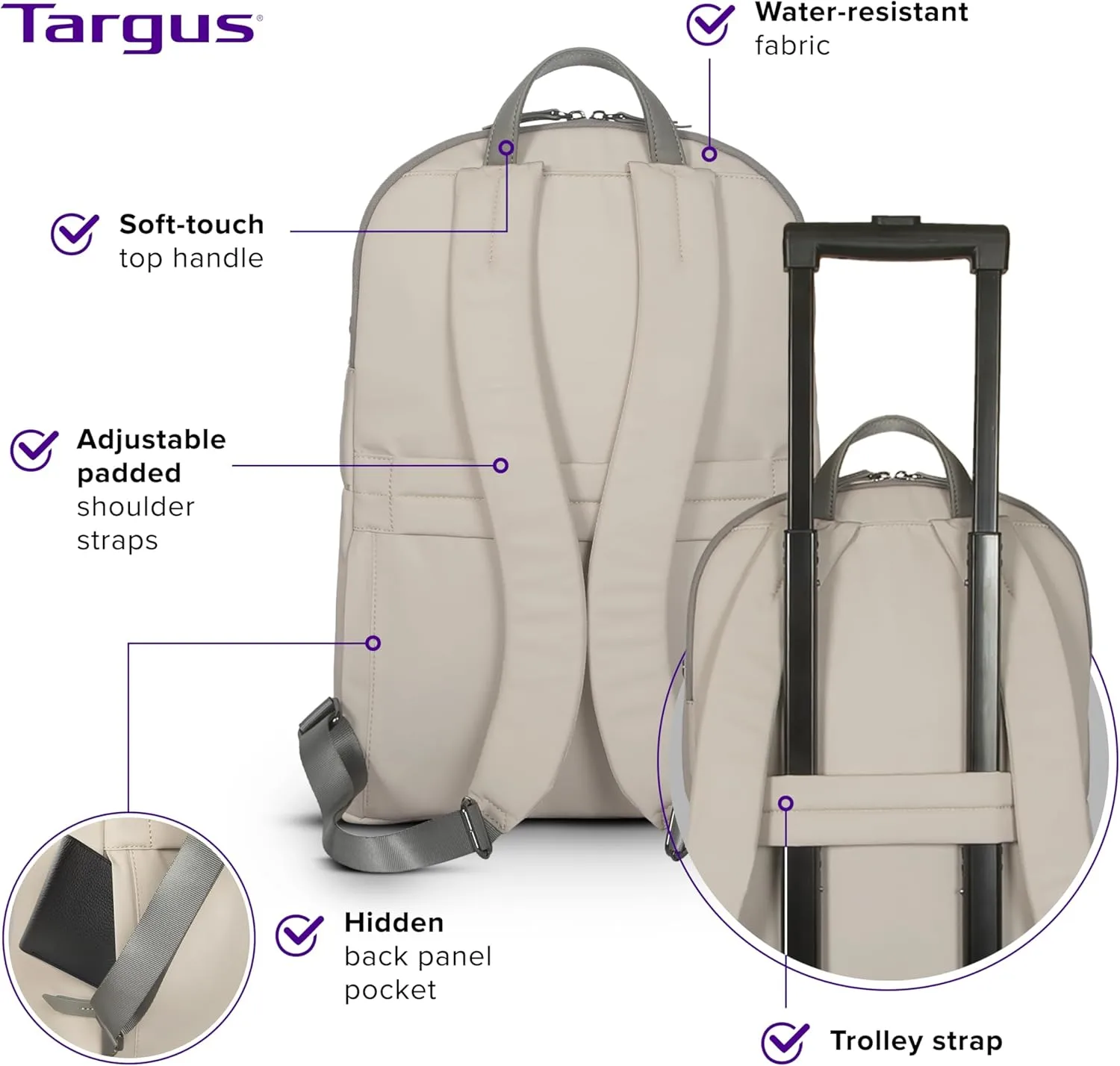 Targus Avila Backpack for 15–16” Laptops – Eco-Friendly Water-Resistant Backpack, French Oak (TBB65013GL)