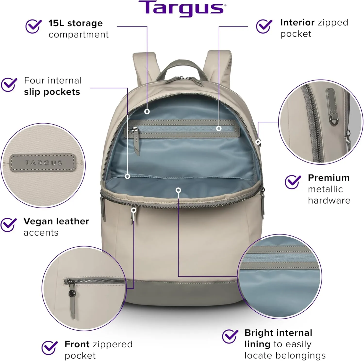 Targus Avila Backpack for 15–16” Laptops – Eco-Friendly Water-Resistant Backpack, French Oak (TBB65013GL)