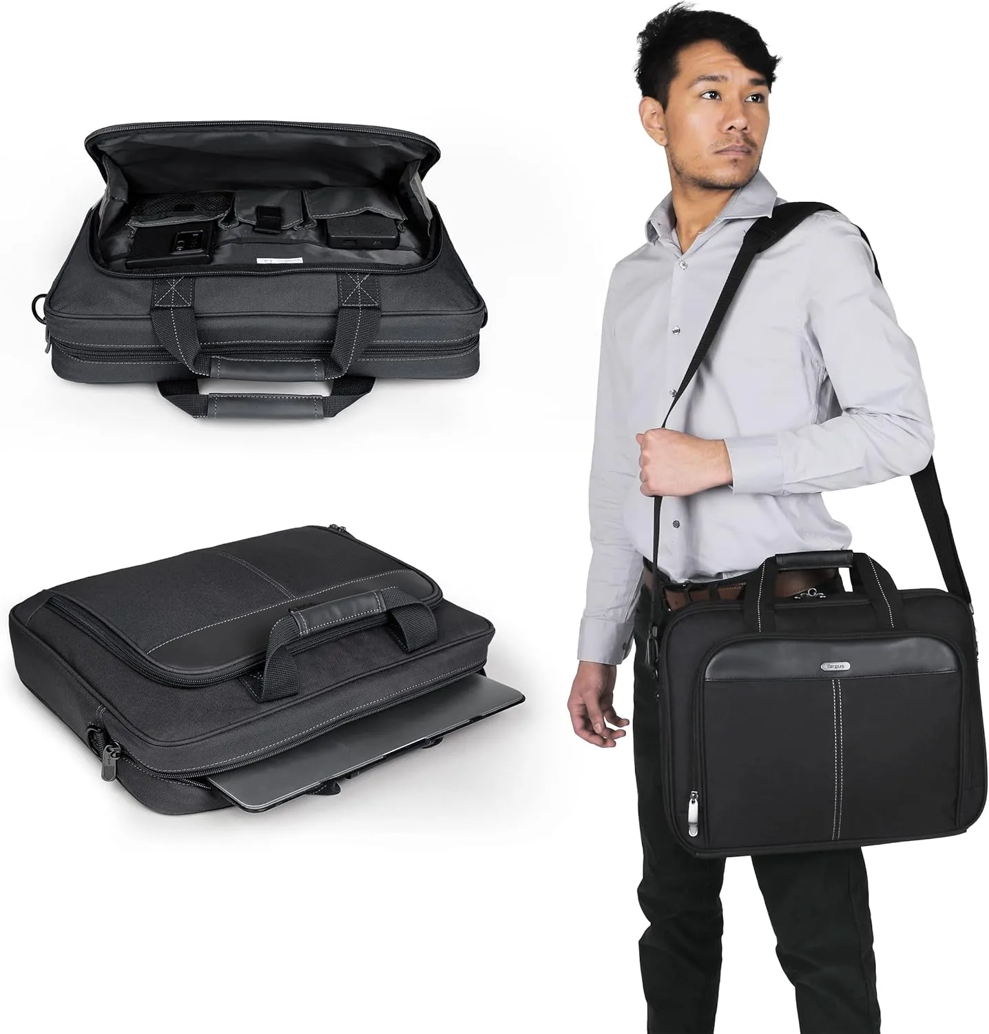 Targus unisex-adult Slim Briefcase With Crossbody Shoulder Bag 16 inch Black