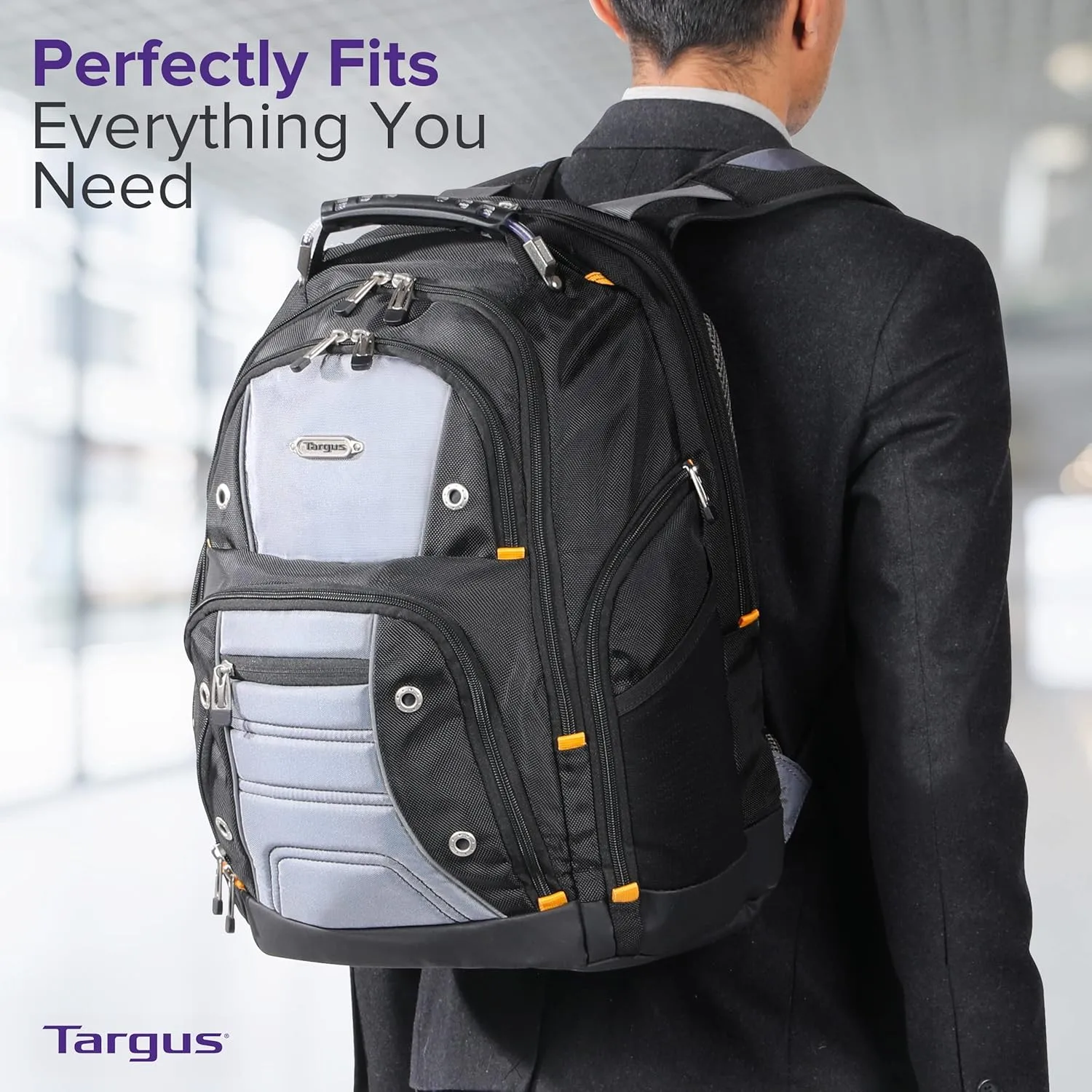Targus Drifter II Laptop Backpack, Black/Gray – Backpack for Men for Business and Travel, Durable Water-Resistant Material