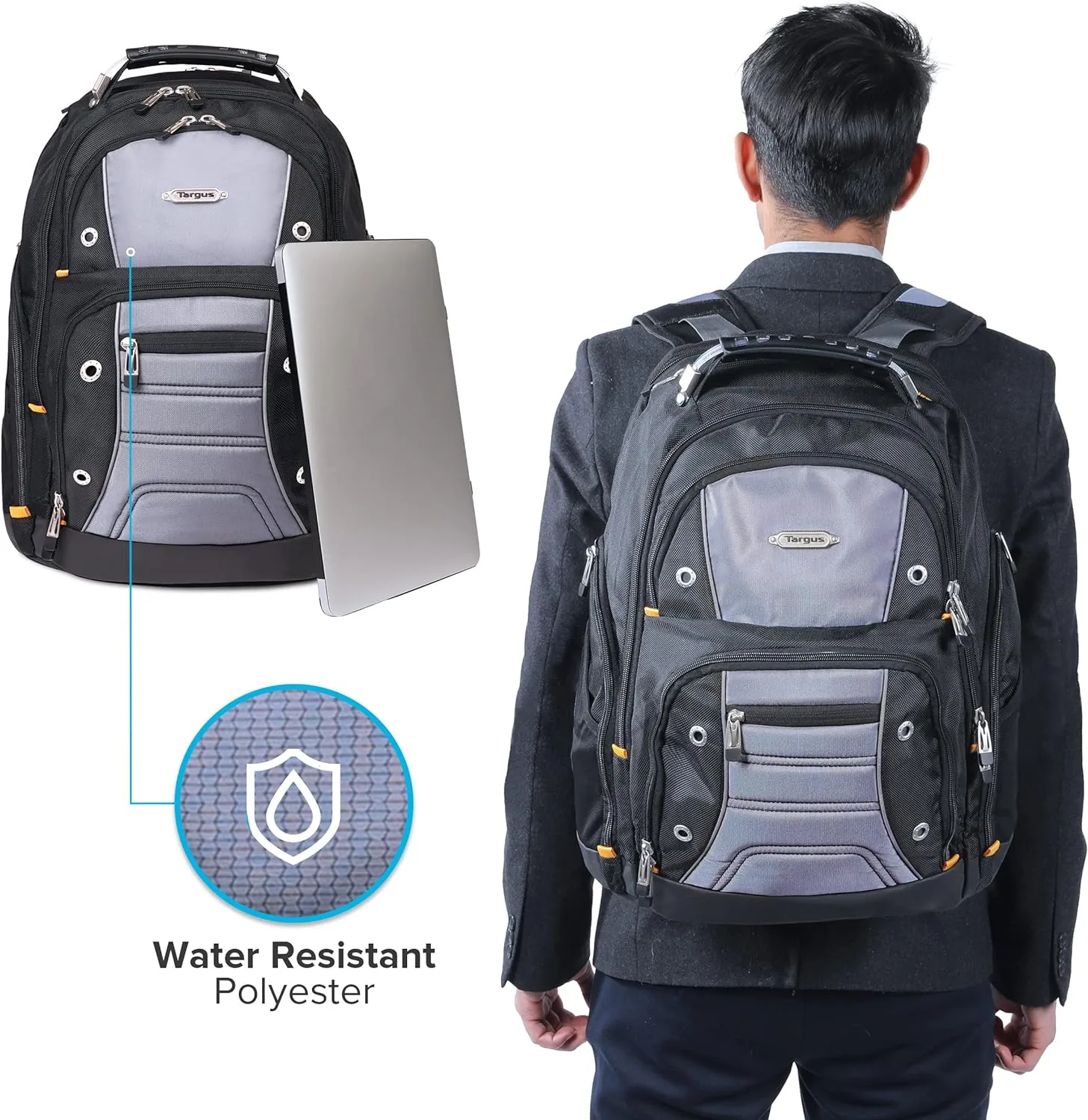 Targus Drifter II Laptop Backpack, Black/Gray – Backpack for Men for Business and Travel, Durable Water-Resistant Material