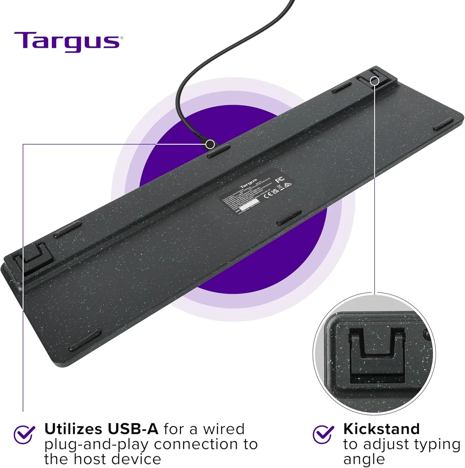 Targus - Full-Size Wired EcoSmart Keyboard 104 Key Keypad – Quiet Clicks – Instant Connectivity with Universal Compatibility (AKB874US)