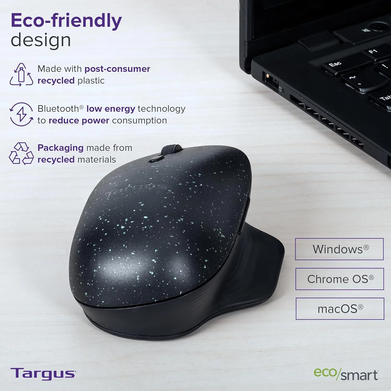 Targus ErgoFlip EcoSmart Sustainable Ambidextrous Full-Size Mouse - Gaming-Level Mouse Compatible with Chrome OS, Windows