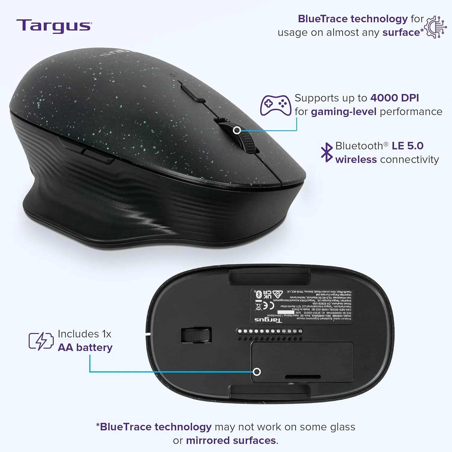 Targus ErgoFlip EcoSmart Sustainable Ambidextrous Full-Size Mouse - Gaming-Level Mouse Compatible with Chrome OS, Windows