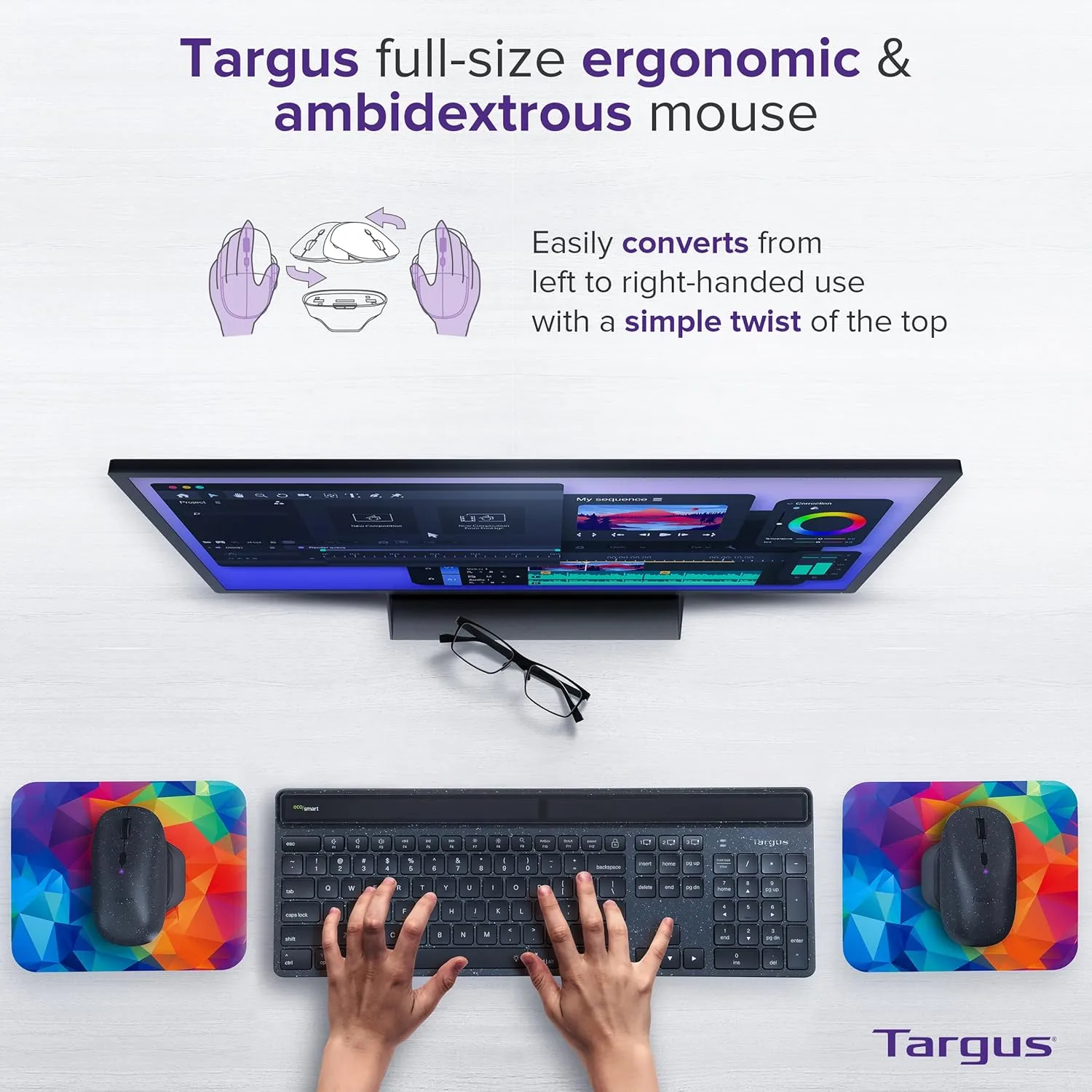 Targus ErgoFlip EcoSmart Sustainable Ambidextrous Full-Size Mouse - Gaming-Level Mouse Compatible with Chrome OS, Windows