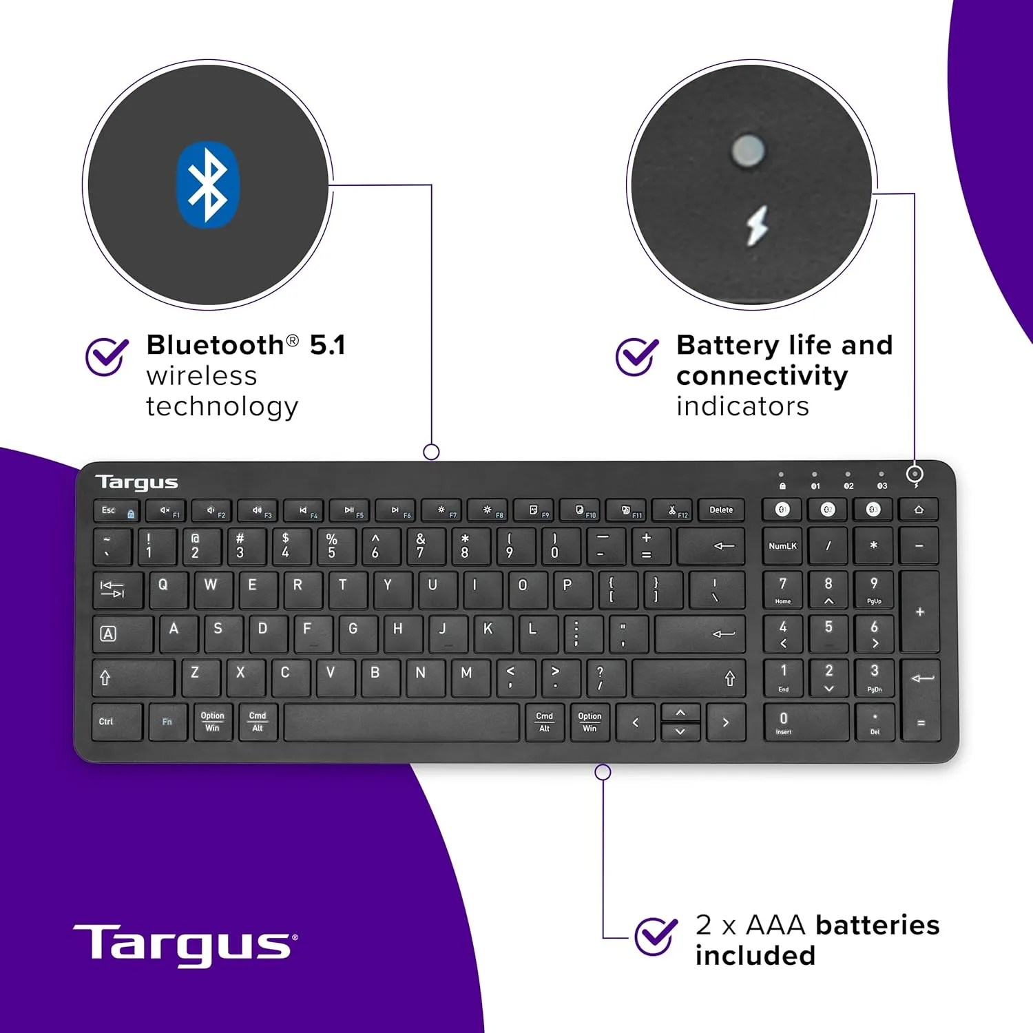 Targus Midsize Multi-Device Bluetooth Keyboard - Compatible with Chrome OS, Windows, macOS, iOS, and Android (AKB863US)