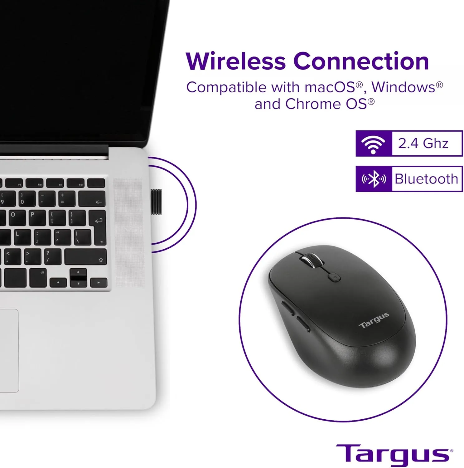 Targus Midsize Comfort Multi-Device Bluetooth Mouse - Compatible with Chrome OS, Windows, and macOS (AMB582GL)
