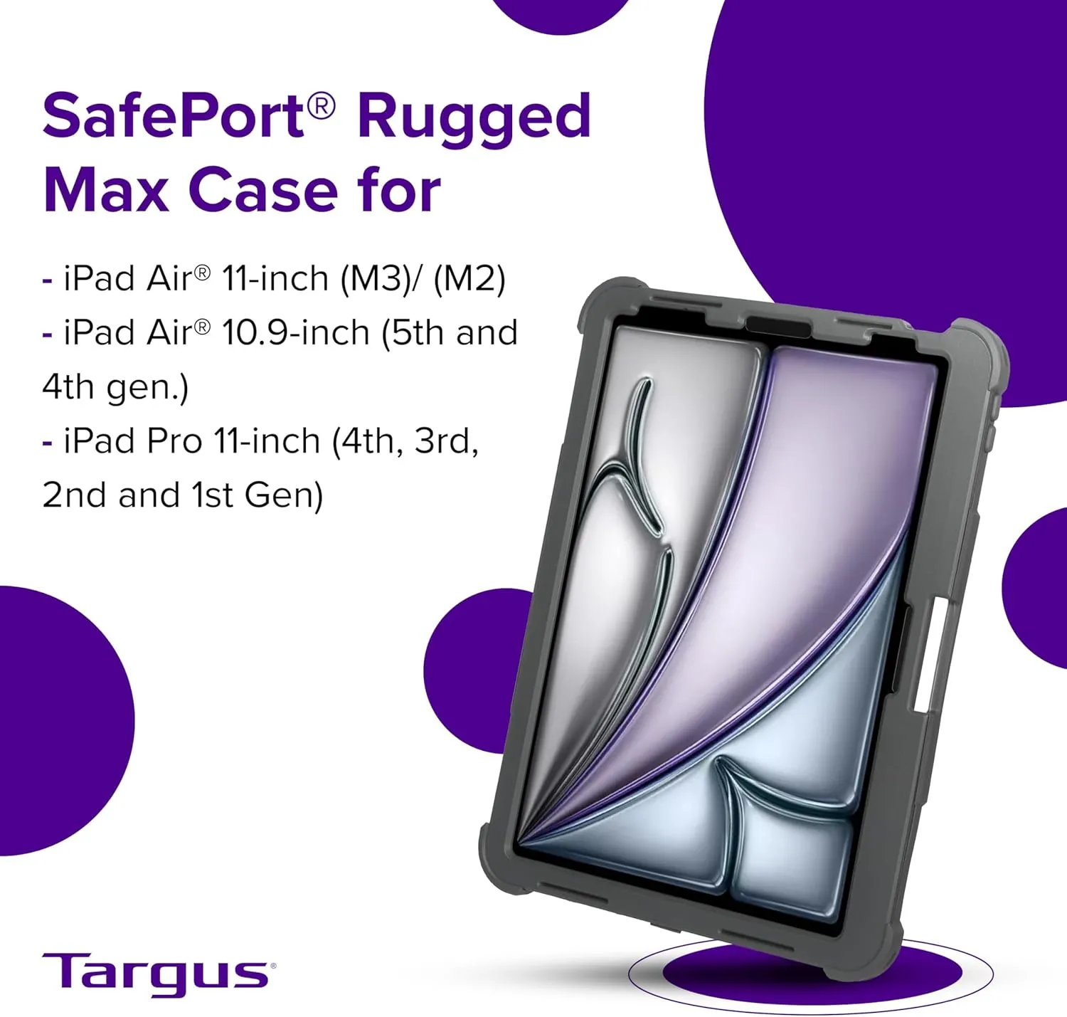 Targus SafePort Rugged Max Case for iPad Pro 11-inch (M4) – MIL-STD Drop Tested, Screen Protector, Kickstand, Hand Strap, Stylus Holder, Dust & Fluid Resistant - THD966GL