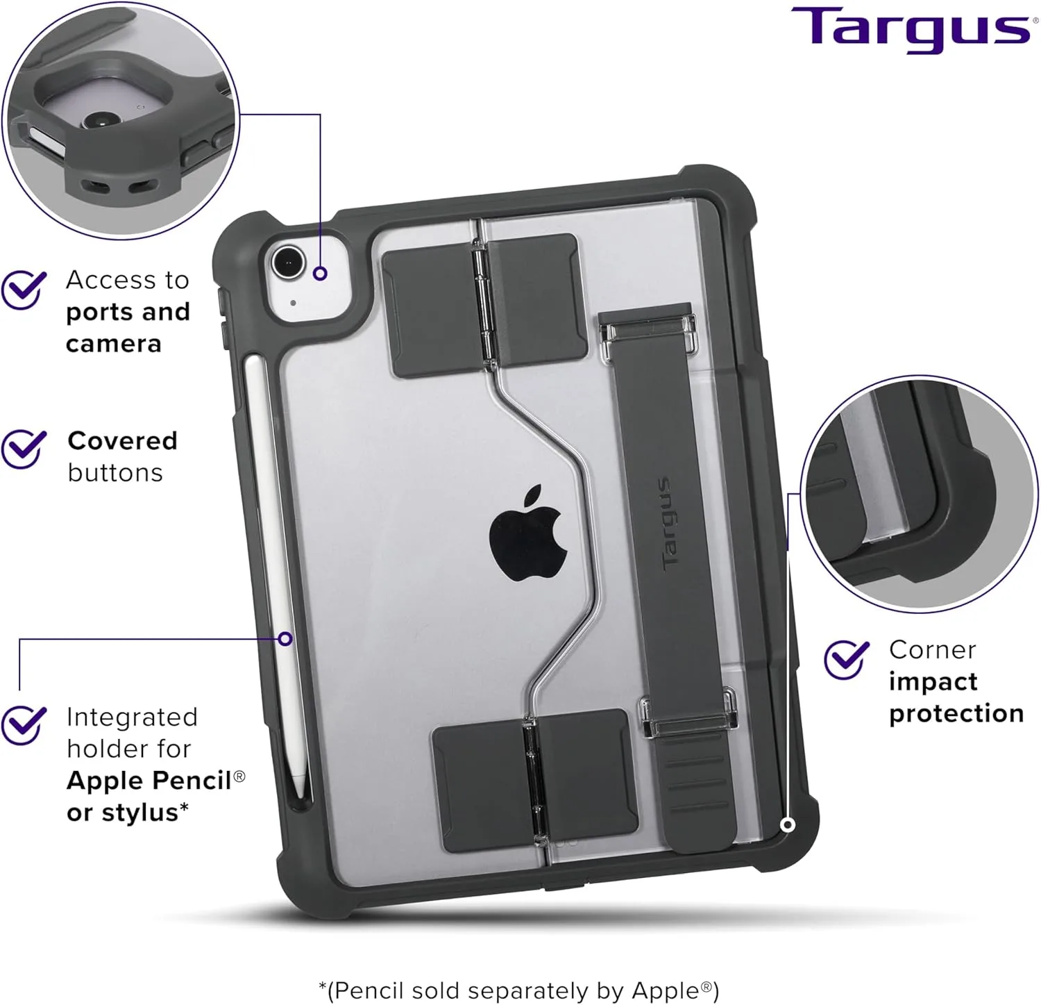 Targus SafePort Rugged Max Case for iPad Pro 11-inch (M4) – MIL-STD Drop Tested, Screen Protector, Kickstand, Hand Strap, Stylus Holder, Dust & Fluid Resistant - THD966GL