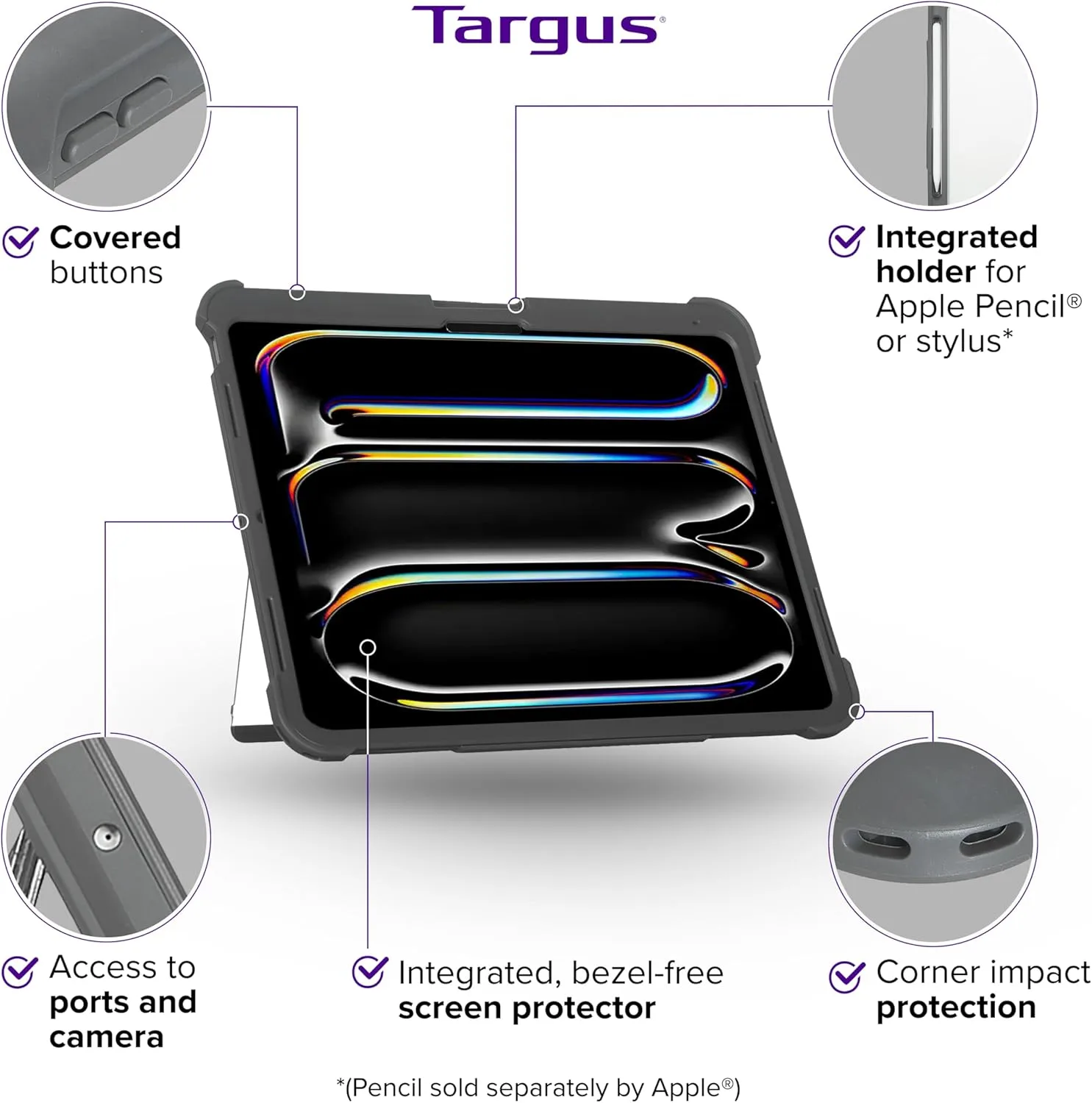 Targus SafePort Rugged Max Case for iPad Pro 13-inch (M4) – MIL-STD Drop Tested, Screen Protector, Kickstand, Hand Strap