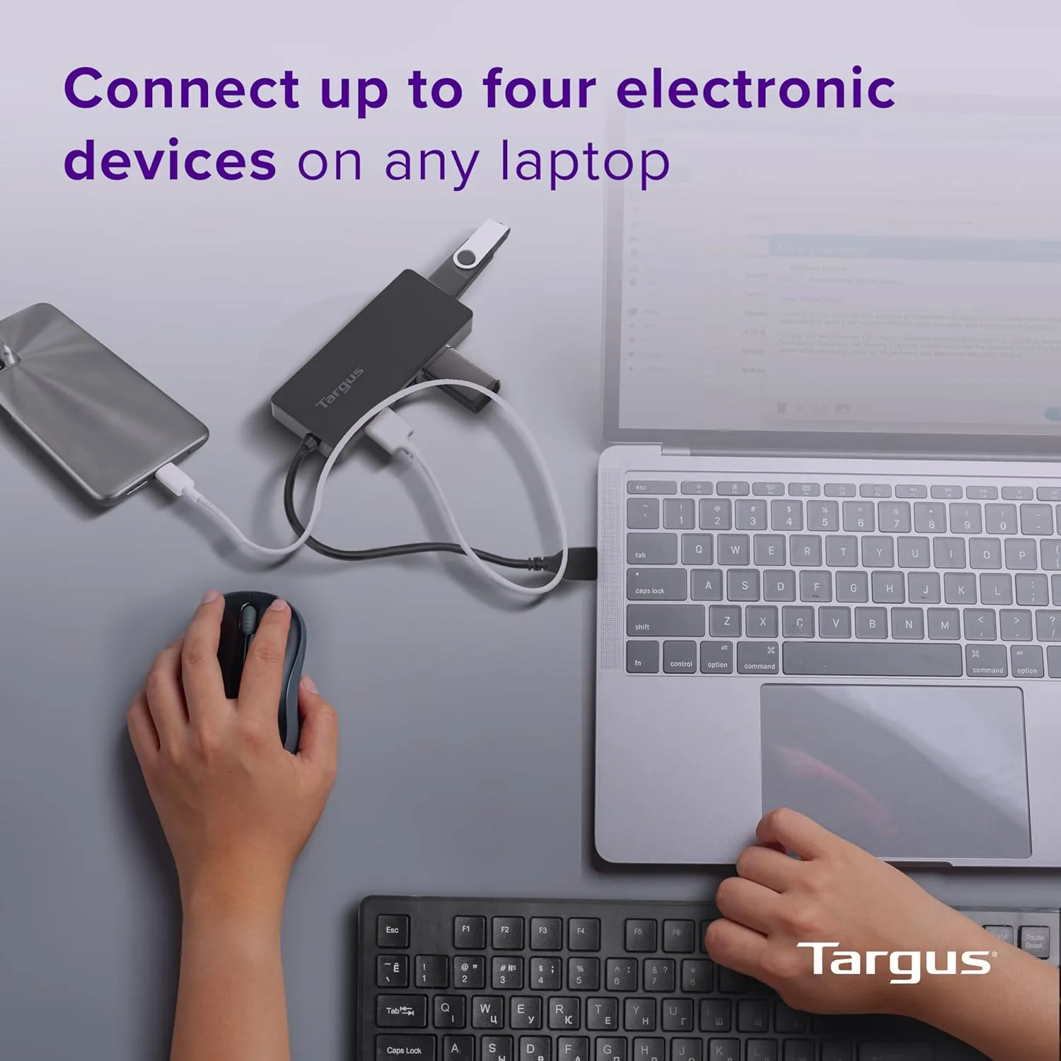 Targus 4-Port USB 3.0 SuperSpeed Hub, 2.75inH x 0.5inW x 0.5inD