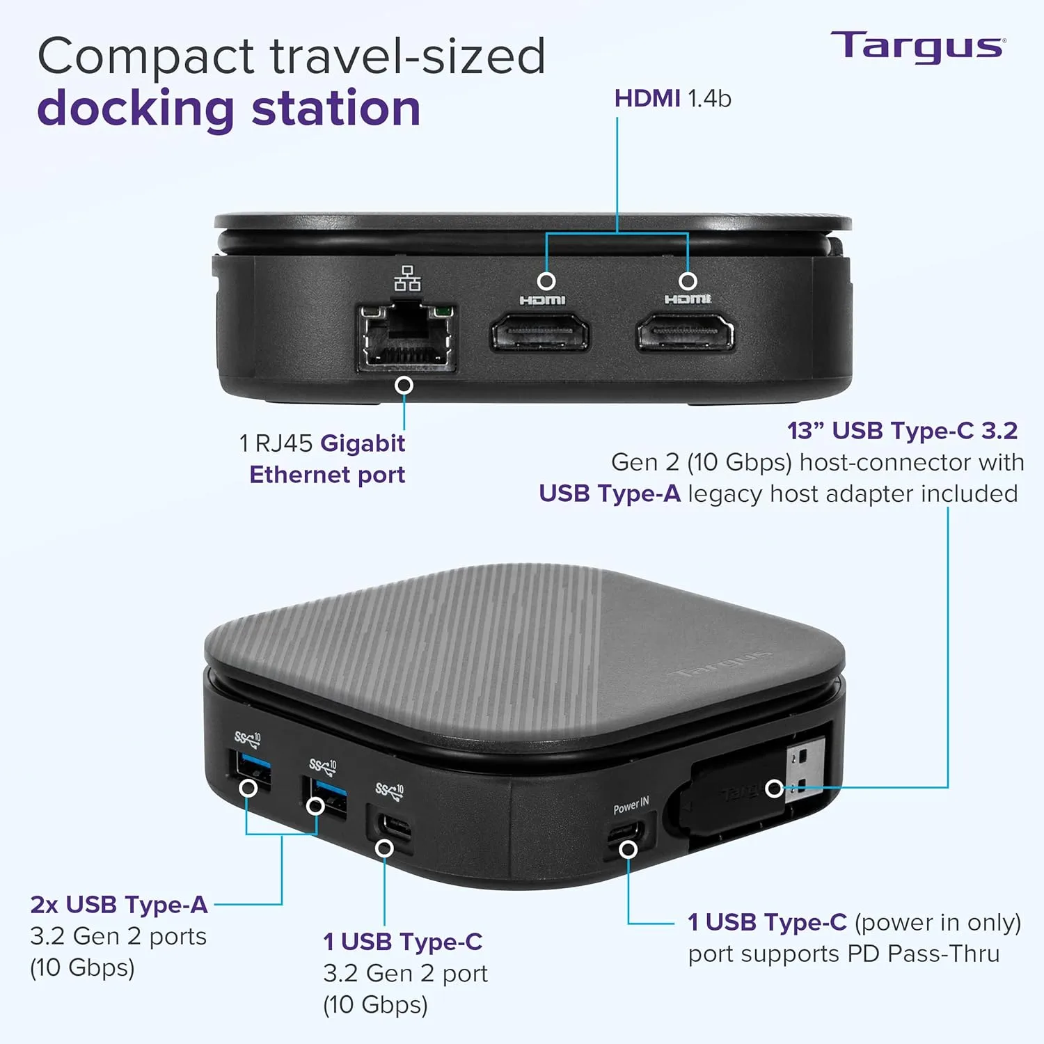 Targus USB-C Universal Dual HD Docking Station with 80W PD Pass-Thru, Docking Station Dual Monitor (HD) or Single Monitor