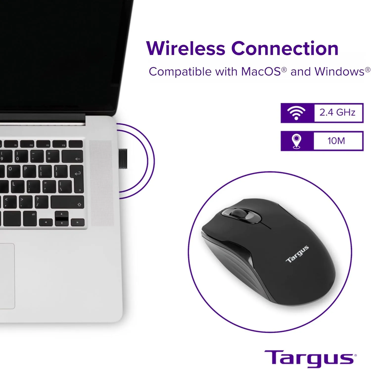 Targus W575 Wireless Optical Mouse, Full Size, Black, AMW575TT