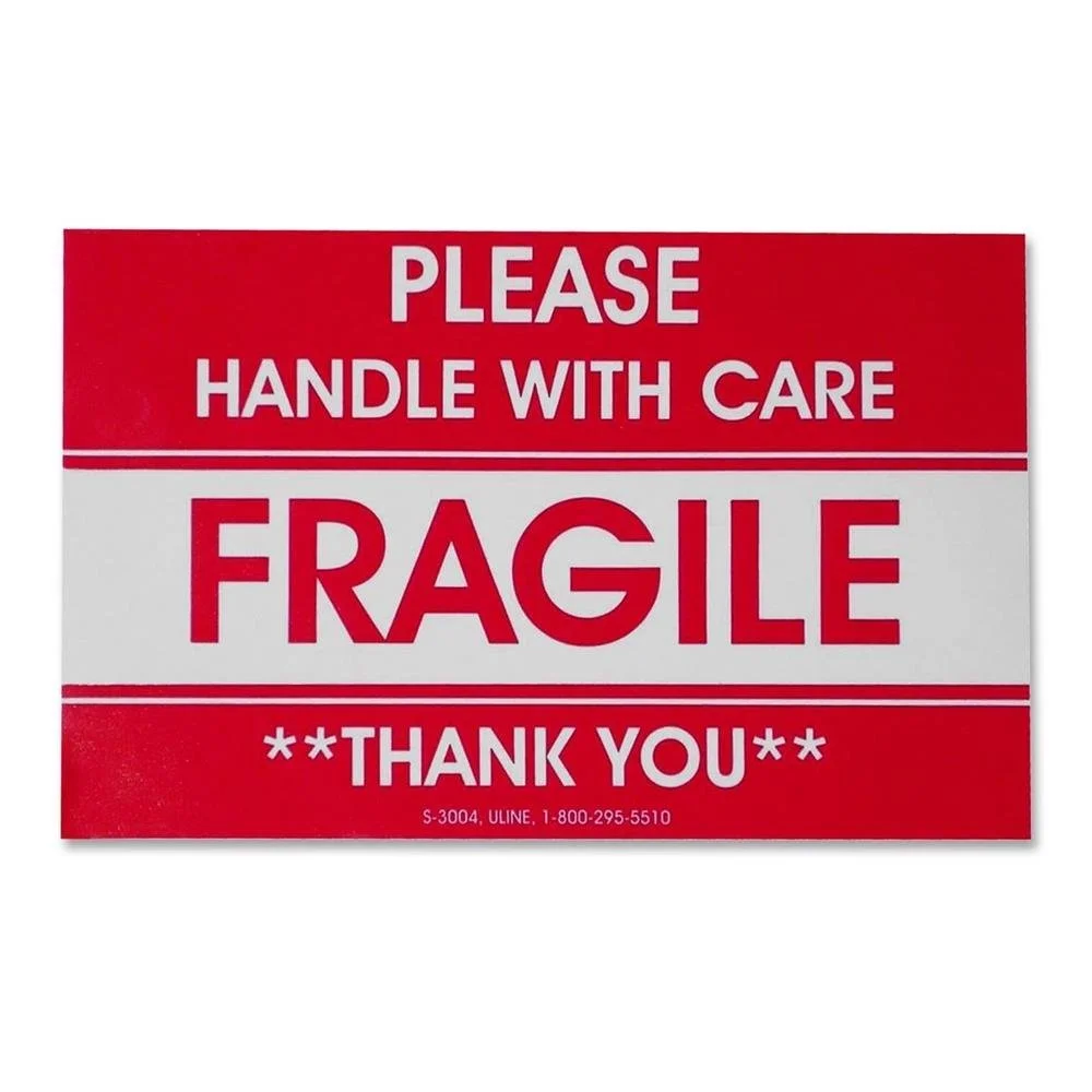 Tatco Fragile/Handle With Care Shipping Label, Rectangle, 3in x 5in, Red/White, Roll of 500