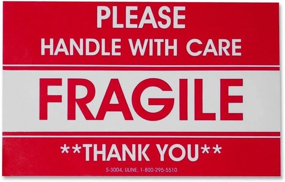 Tatco Fragile/Handle With Care Shipping Label, Rectangle, 3in x 5in, Red/White, Roll of 500
