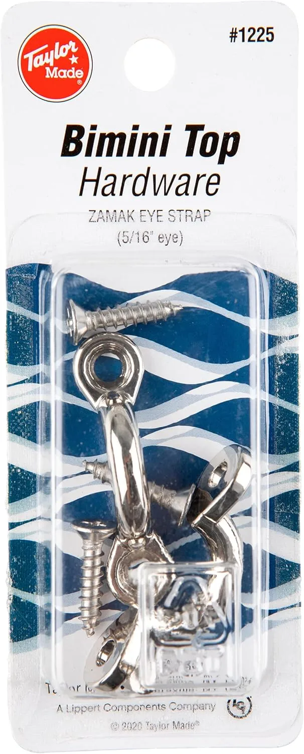 TAYLOR MADE PRODUCTS Eye Strap Chromed Zamak for Bimini Tops 1-7/8" L x 5/8" H Mounting Hole Diameter 3/16" 2 Per Package