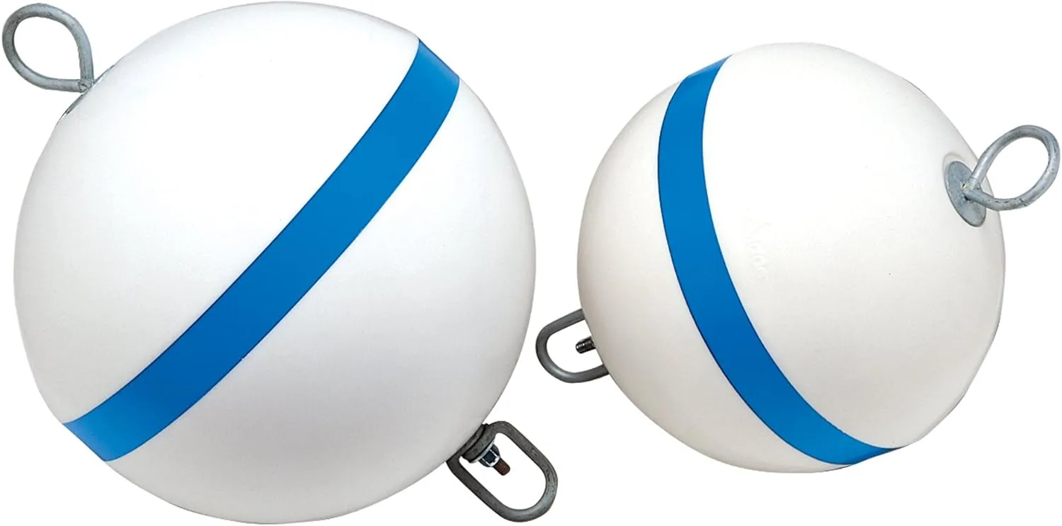 TaylorMade Sur-Moor Mooring Buoy, White with Reflective Blue Stripe (15", 60 lbs.)