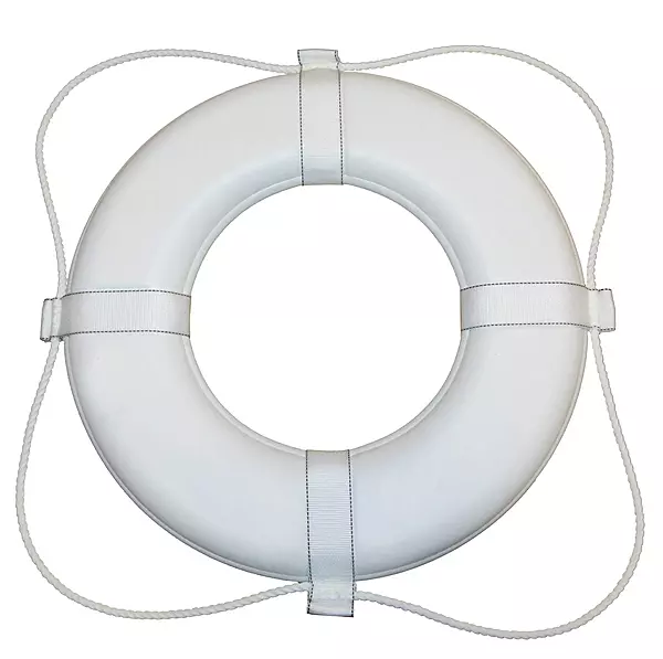 Taylor Made Vinyl Coated Foam Life Ring with White Grab Lines, White (20") – Puncture, tear