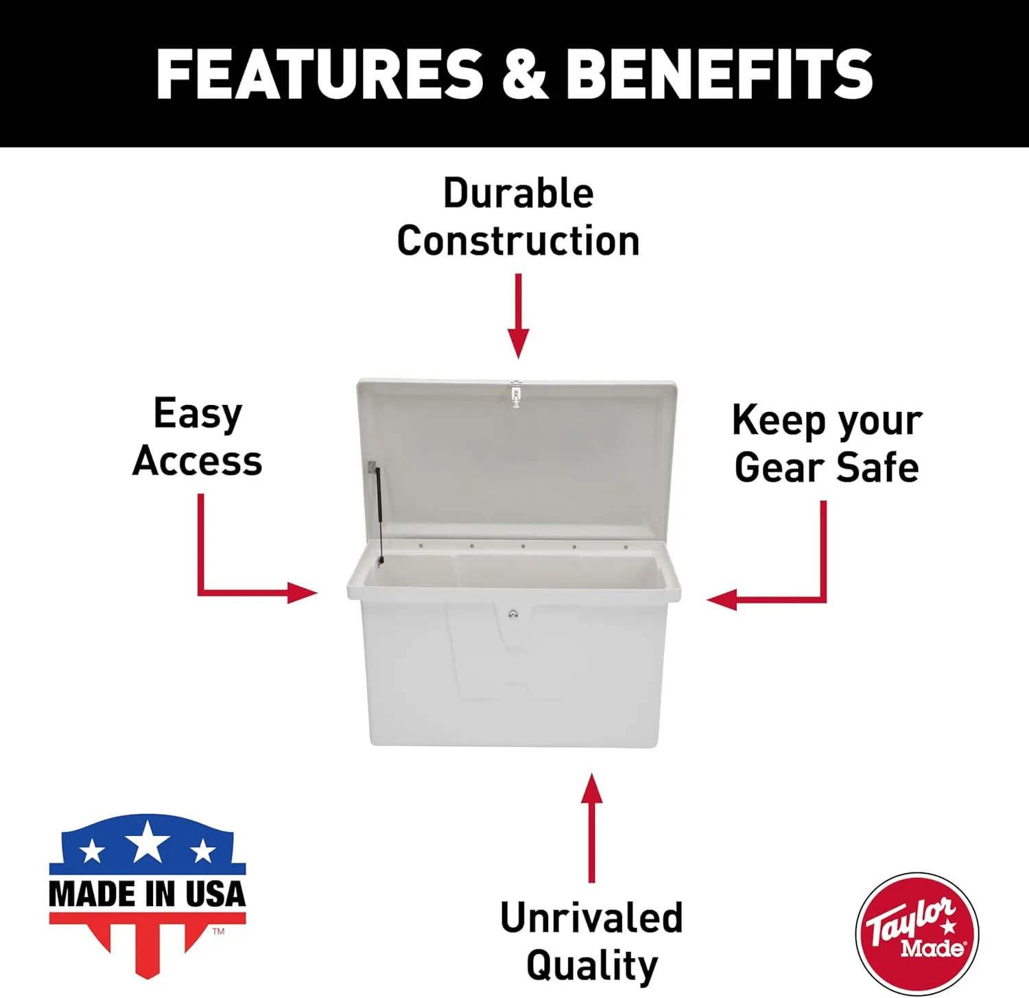 TAYLOR MADE Stow 'N Go Small Fiberglass Deep Dock Box, White (27"H x 46"W x 26"D)