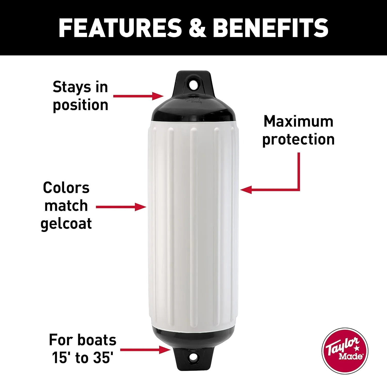 Taylor Made Products 950622 Super Gard Inflatable Vinyl Boat Fender, 6.5 x 22 inch, White