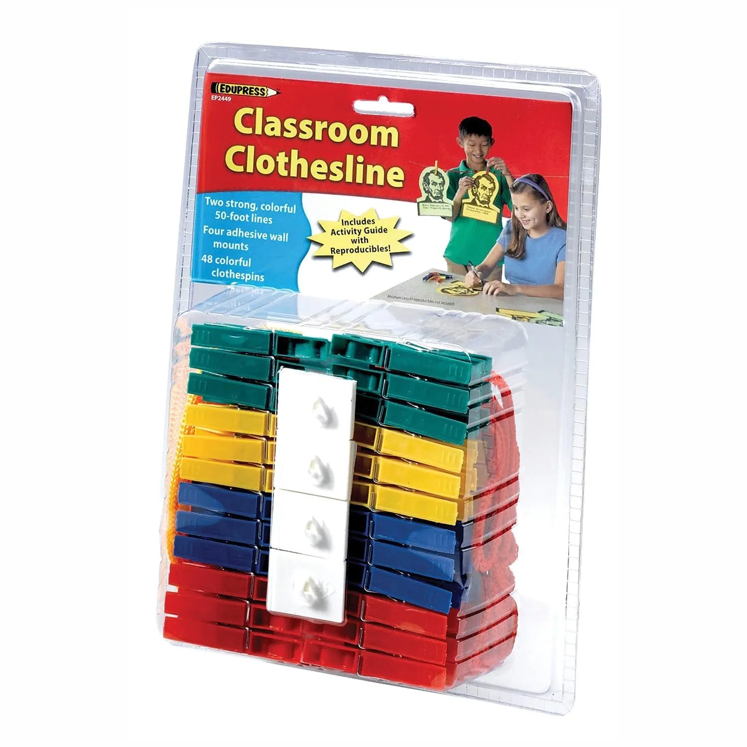 Teacher Created Resources Classroom Clothesline – Two 50ft Lines with 48 Clothespins (Multi)