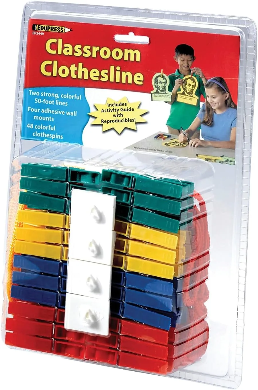 Teacher Created Resources Classroom Clothesline – Two 50ft Lines with 48 Clothespins (Multi)