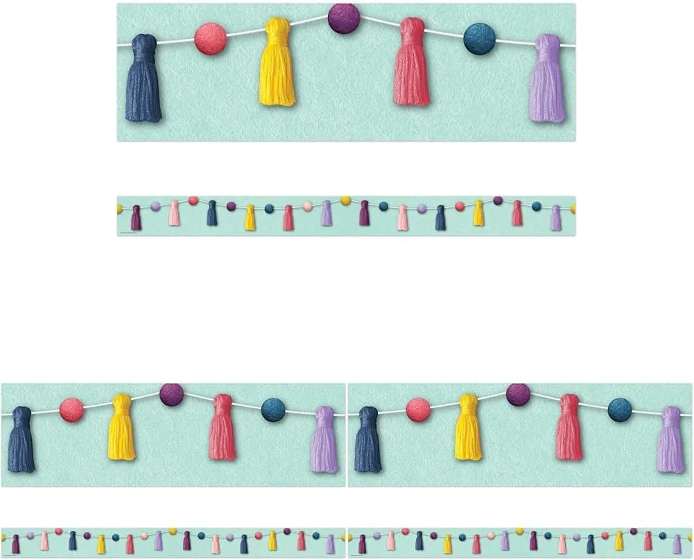 Teacher Created Resources Oh Happy Day Pom-Poms and Tassels Straight Border Trim (Pack of 12 Pieces)