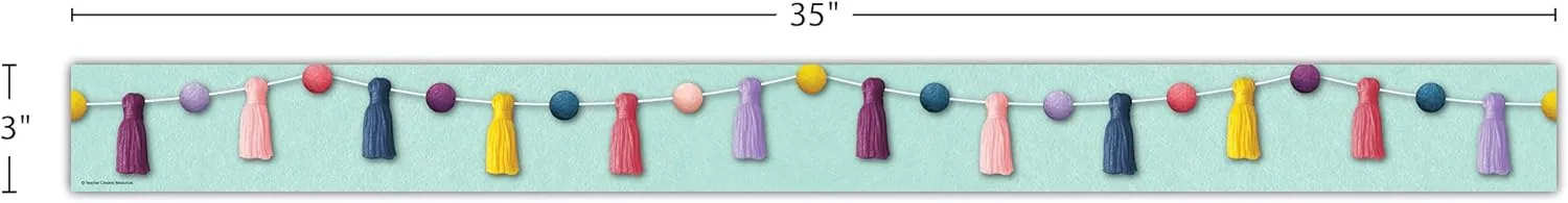 Teacher Created Resources Oh Happy Day Pom-Poms and Tassels Straight Border Trim (Pack of 12 Pieces)